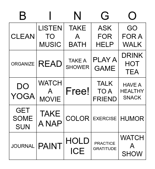 COPING SKILLS Bingo Card