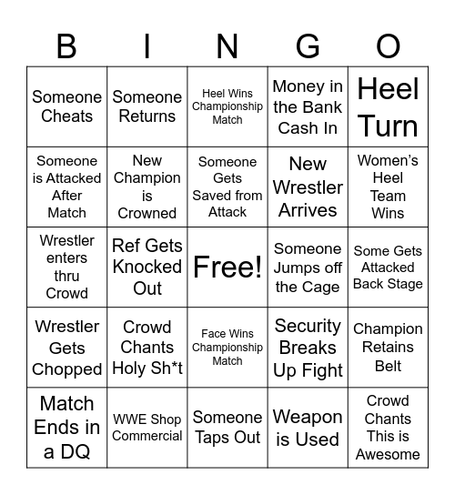 Survivor Series Bingo Card