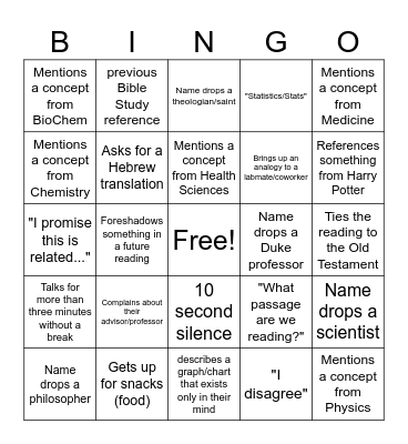 Wednesday Night Bible S Bingo Card