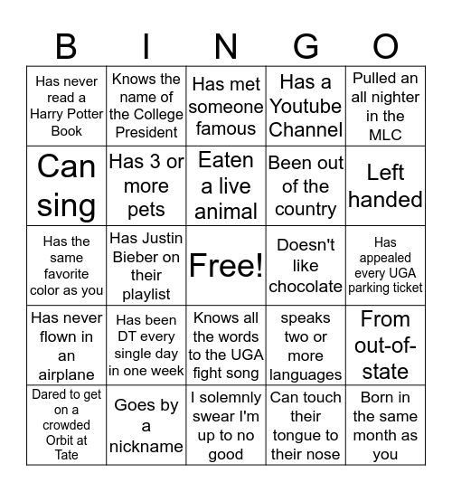 Get to Know You Bingo!  Bingo Card