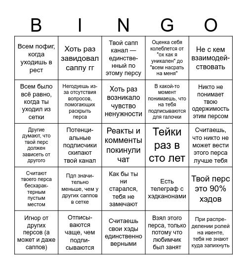 Саппорт богом забытого персонажа Bingo Card