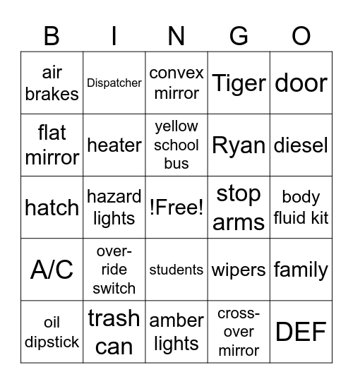 BINGO Transportation Bingo Card