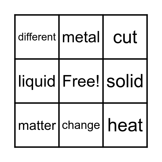 What a Change! Vocabulary Bingo Card