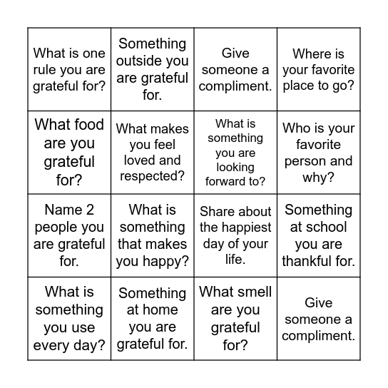 Thanksgiving Bingo Card