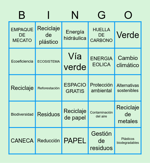 RECICLAJE Bingo Card