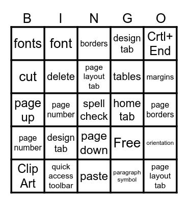 Microsoft Word  Bingo Card