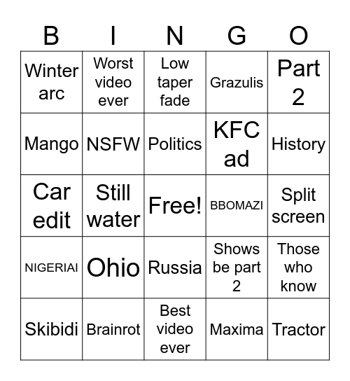 Untitled Bingo Card