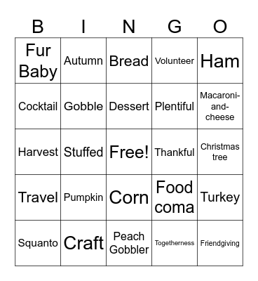 Pie Bingo Card