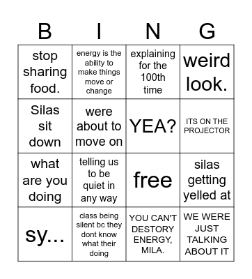 3rd period bingo Card