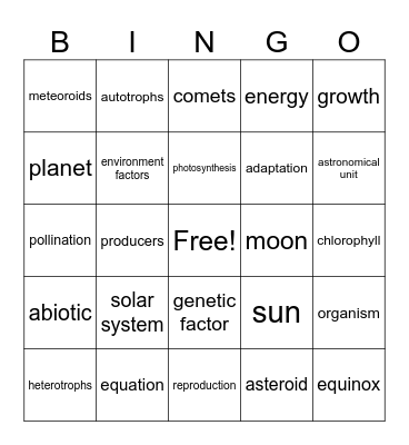 Science Bingo Card