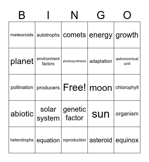 Science Bingo Card