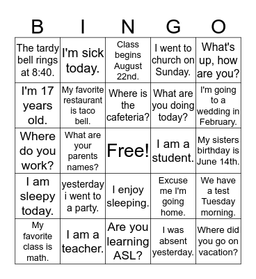 Sign Review Bingo Card