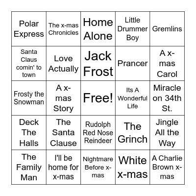 Christmas Movies Bingo Card