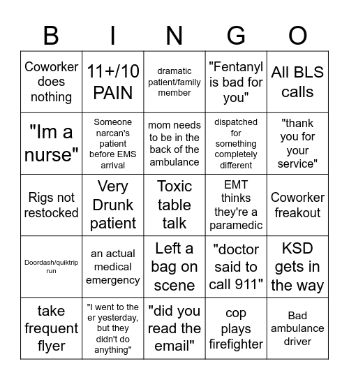 salem ems bingo Card