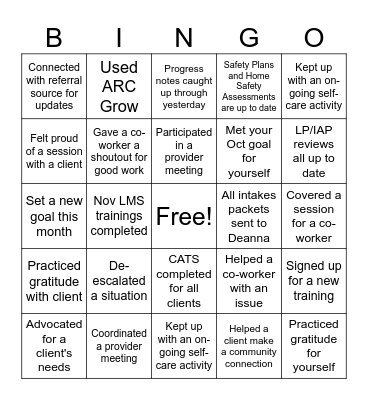 November Bingo! Bingo Card