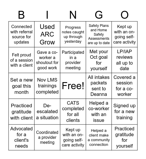 November Bingo! Bingo Card