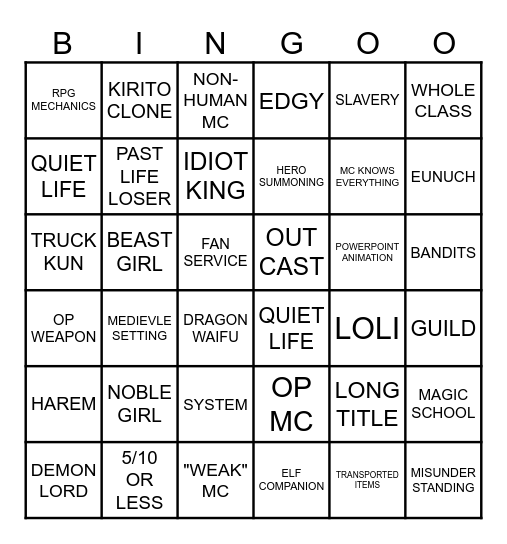 ISEKAI BINGO Card