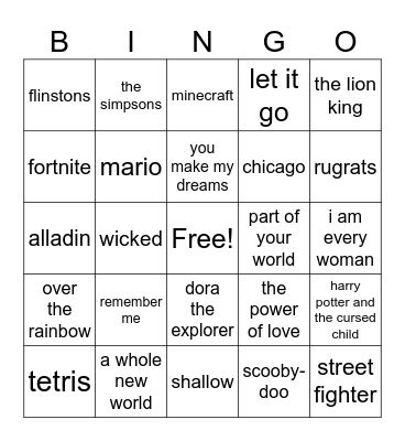 it's song time Bingo Card