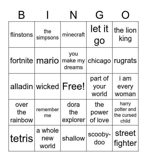 it's song time Bingo Card