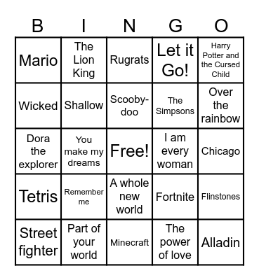 It's song time! Bingo Card