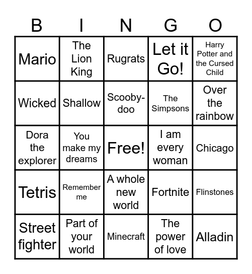 It's song time! Bingo Card