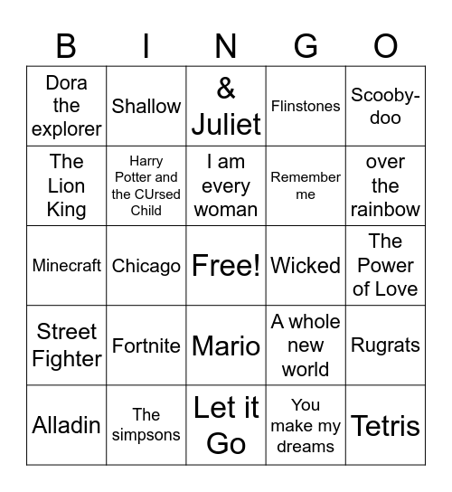 It's song time! Bingo Card