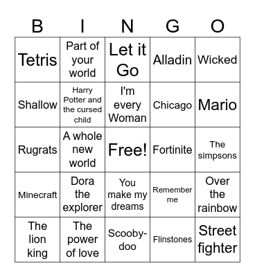 It's song time Bingo Card