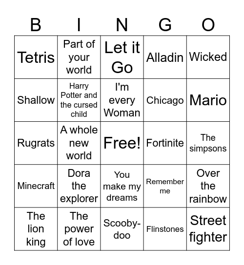 It's song time Bingo Card