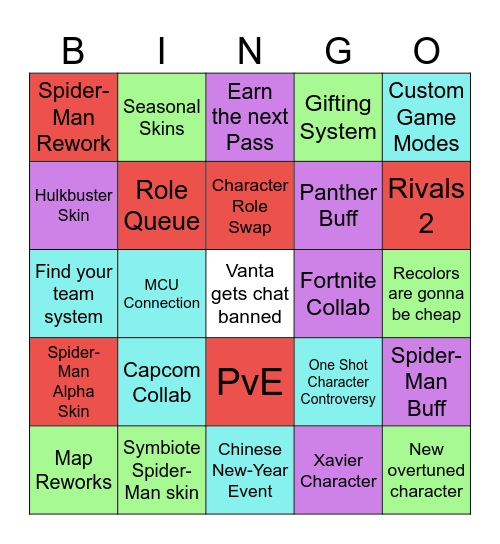 Rivals Bingo Card