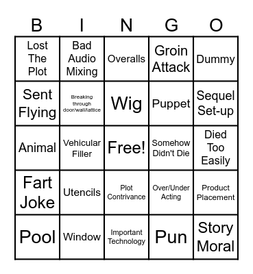 Bad Movie Bingo Card