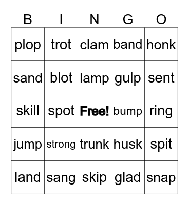 Consonant Blends with SV Bingo Card