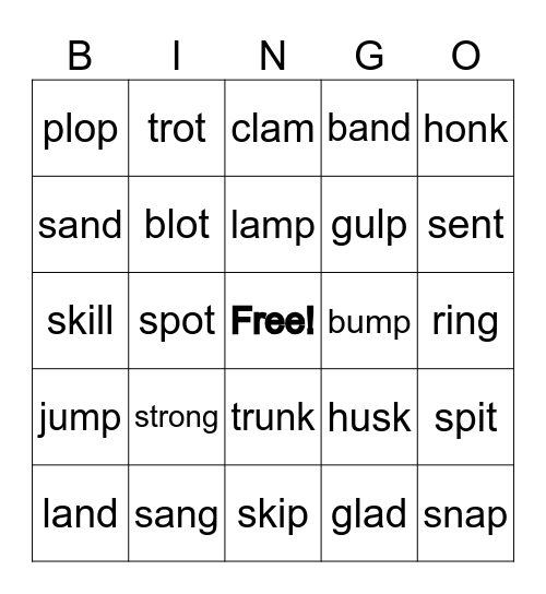 Consonant Blends with SV Bingo Card