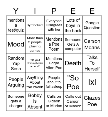 English Class Bingo Card