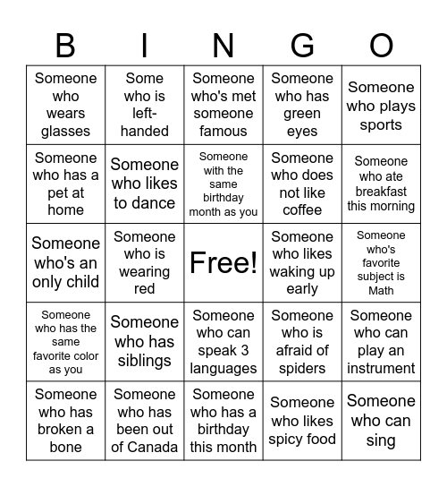 Human Bingo Card