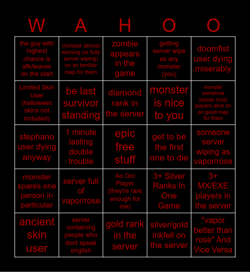 (another) Pillar Chase 2 Bingo Card