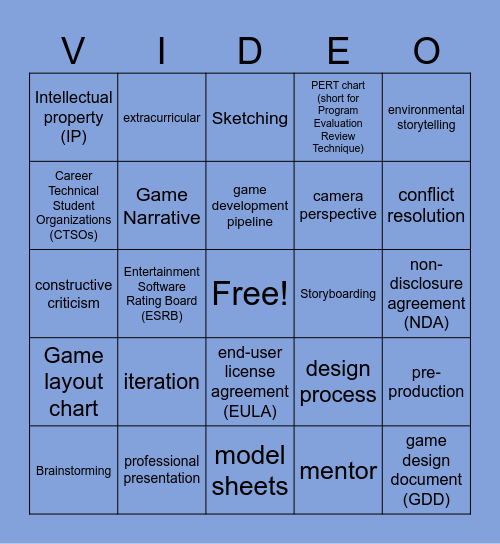 Game Design 2 Bingo Card