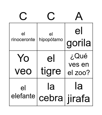Grade 1: ¡Vamos al Zoológico! Bingo Card