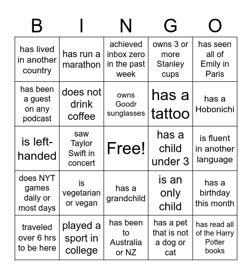 Find a person who . . . Bingo Card