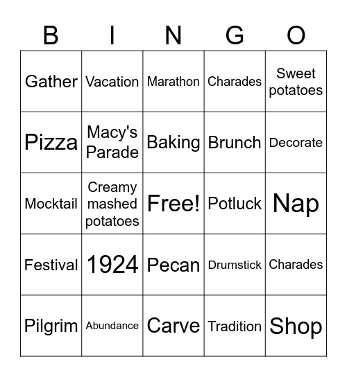 Pie Bingo Card