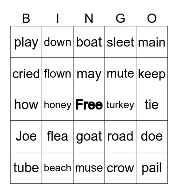 Long Vowels Bingo Card