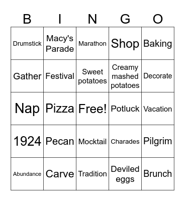 Pie Bingo Card