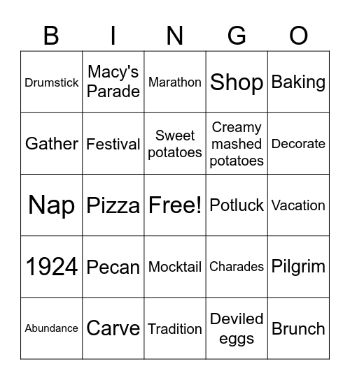 Pie Bingo Card
