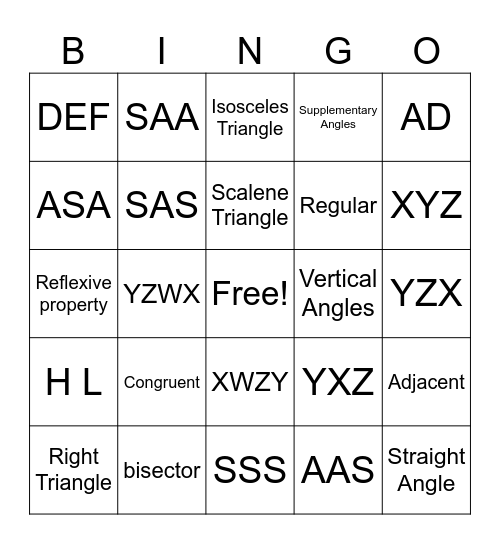 Triangles and Congruence BINGO Card