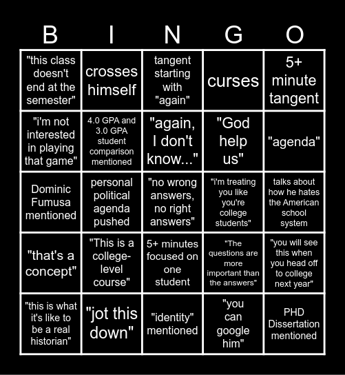 Ethics 2024 Bingo Card