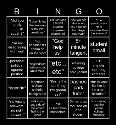 Ethics 2024 Bingo Card