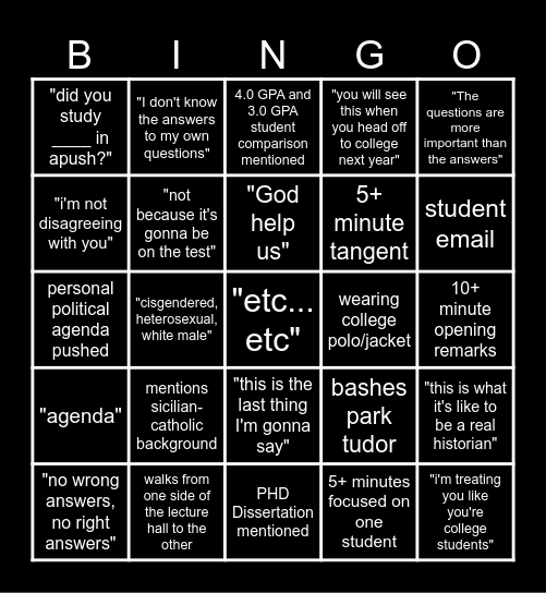 Ethics 2024 Bingo Card