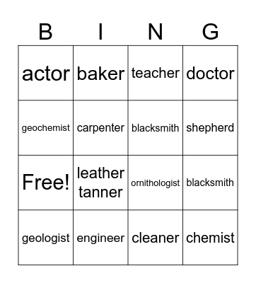 Professions in Class 3 Bingo Card