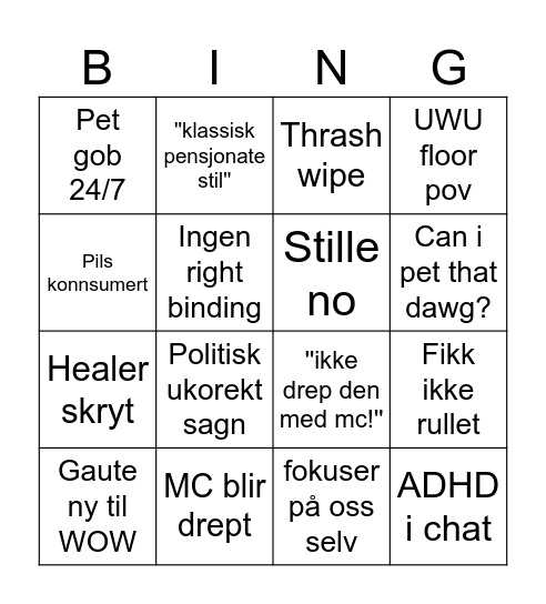 Raid Bino Pensjonatet Bingo Card