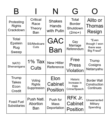 TRUMP 2025!!!!!!!!!!!!! Bingo Card