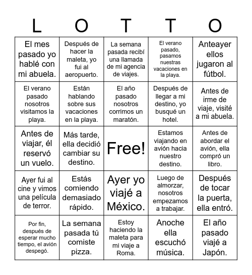 Viajar Bingo Card